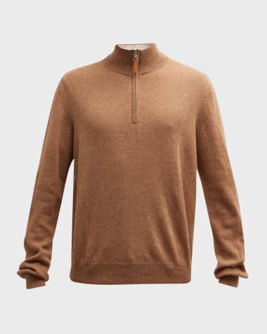 Neiman Marcus Men's Wool-Cashmere 1/4-Zip Sweater