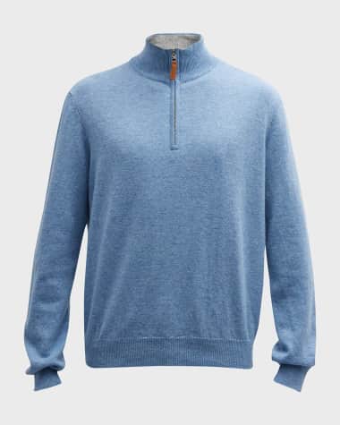 Neiman Marcus Men's Wool-Cashmere 1/4-Zip Sweater