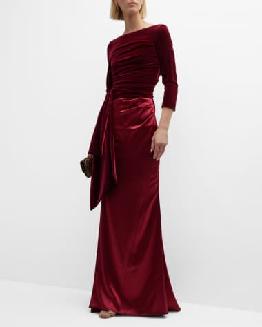Talbot Runhof Mixed-Media Draped Bow Gown