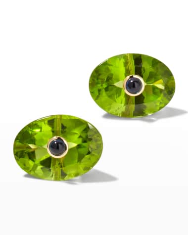 Prince Dimitri Jewelry 18K Yellow Gold Oval Peridot and Cabochon Blue Sapphire Earrings