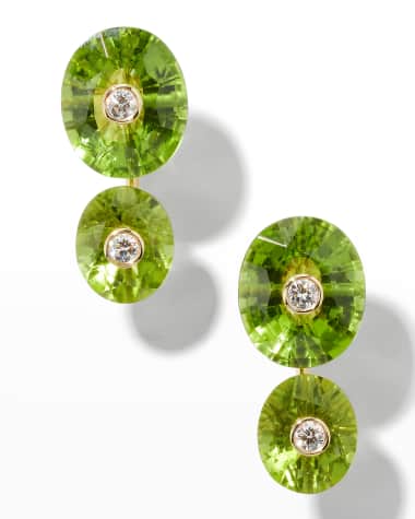 Prince Dimitri Jewelry 18K Yellow Gold Oval Peridot and Round Diamond Earrings
