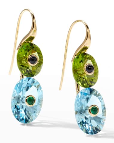 Prince Dimitri Jewelry 18K Yellow Gold Fish Hook Peridot and Sky Blue Topaz Earrings
