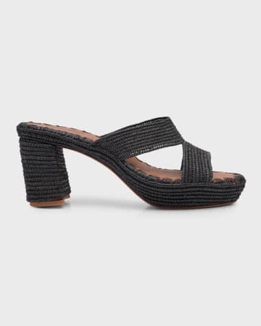 Carrie Forbes Raffia Crisscross Block-Heel Sandals