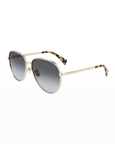 Lanvin Grooved Metal Aviator Sunglasses