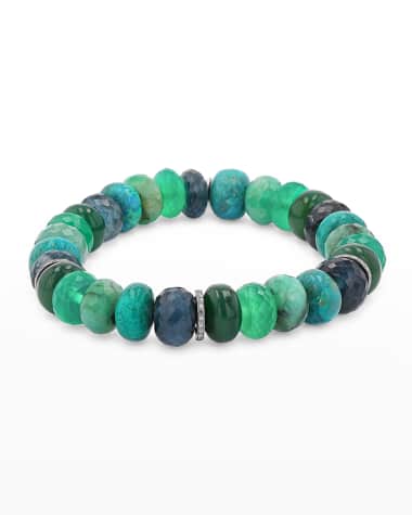 Sheryl Lowe 10mm Green Mix Bracelet with 3 Diamond Rondelle
