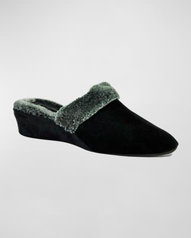 Jacques Levine Suede & Faux Shearling Slippers