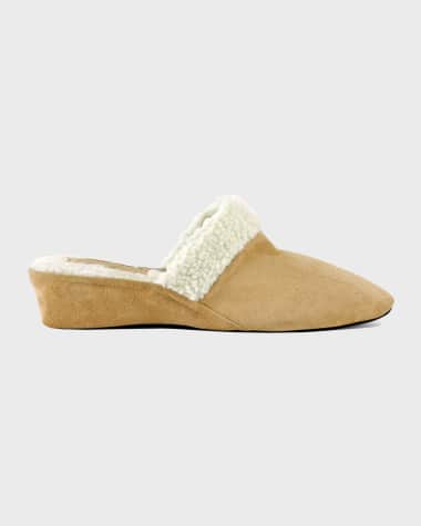 Jacques Levine Suede & Faux Shearling Slippers