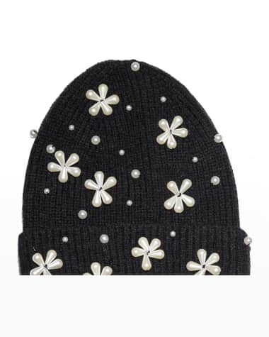 Lele Sadoughi Pearly Snowflake Rib Knit Beanie