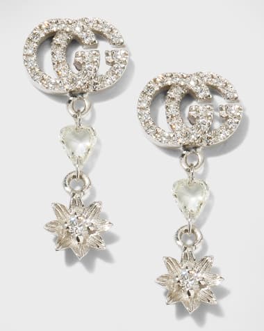 Gucci 18k White Gold Diamond Flora GG Drop Earrings
