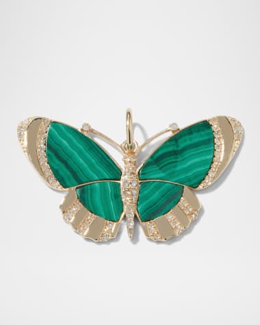 Kastel Jewelry Malachite Carved Butterfly Pendant with Diamonds