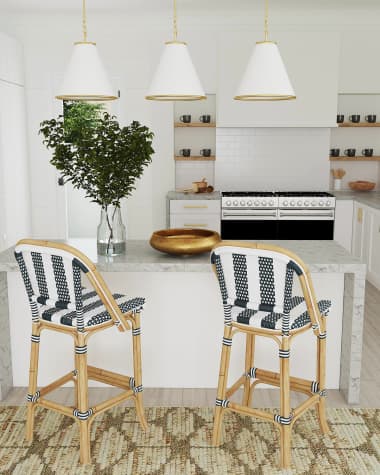 Butler Specialty Co Blue & White Stripe Rattan Bar Stool