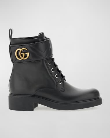 Gucci Marmont GG Leather Lace-Up Booties