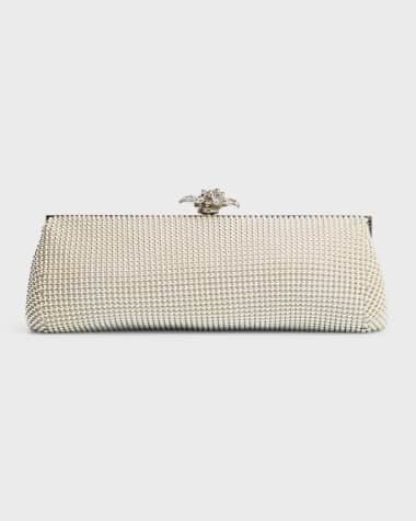 Whiting & Davis Flower Crystal-Embellished Clutch Bag