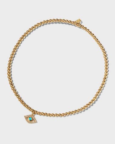 Sydney Evan 2mm Gold Bead Bracelet with Diamond Bezel Evil Eye Charm