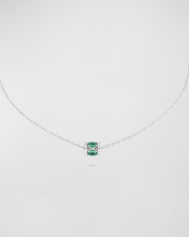 Miseno Procida 18K White Gold Emerald and Diamond Pendant Necklace