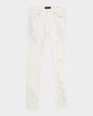 PURPLE Men's P001 Optic White Paint Blowout Skinny Jeans