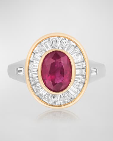 Andreoli Yellow and White Gold Ruby and Diamond Ring, Size 7