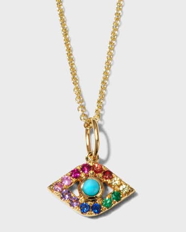 Sydney Evan Large Eye Necklace with Stones Surrounding in Rainbow