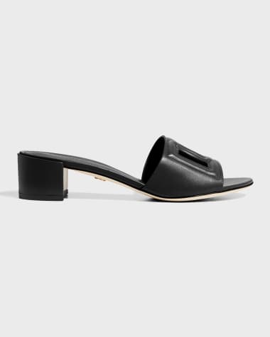 Dolce&Gabbana DG Cutout Leather Slide Sandals