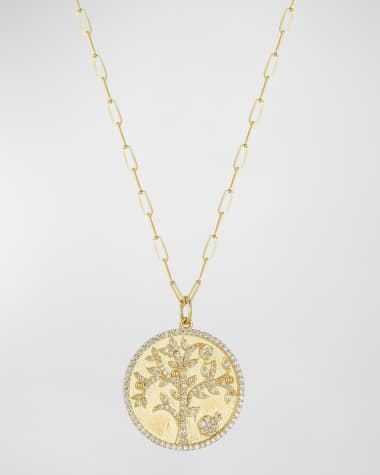 Tanya Farah Yellow Gold Tree of Life Pendant Necklace with Diamonds