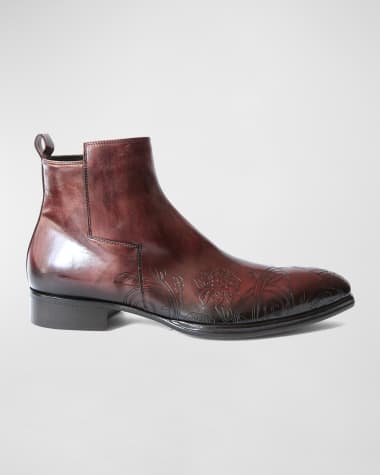 Jo Ghost Men's Floral Laser-Print Zip Ankle Boots