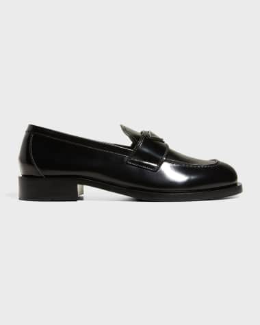 Prada Calfskin Logo Flat Loafers
