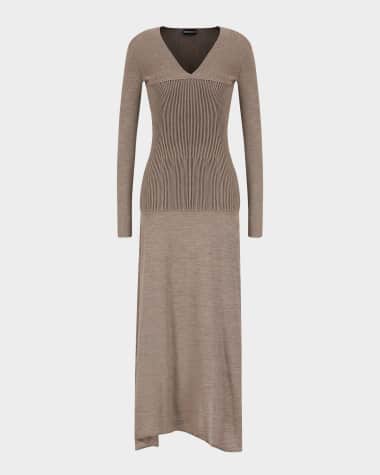 Giorgio Armani Long-Sleeve Ottoman Knit Maxi Dress