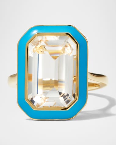 Goshwara 18K Queen Rock Crystal and Turquoise Enamel Ring, Size 6.5
