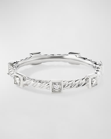 David Yurman 2mm Cable Stack Band Ring with Diamonds and 18k White Gold