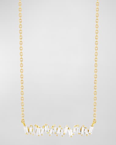 Suzanne Kalan 18k Yellow Gold Classic Fireworks Bar Necklace with Diamond Baguettes
