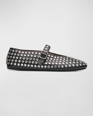 ALAIA Leather Mary Jane Flats With Allover Studs