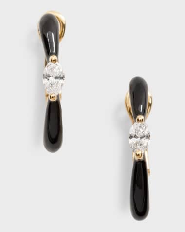Frederic Sage Yellow Gold Small Straight Marquise Center Black Enamel Hoop Earrings