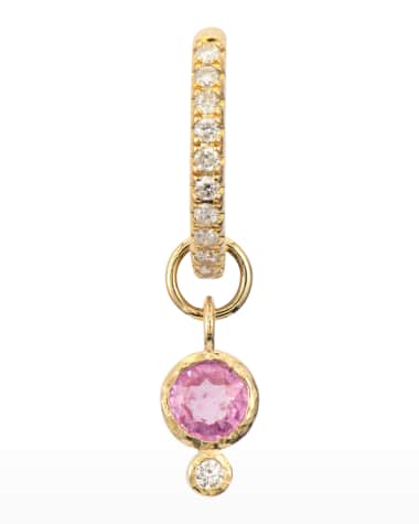 Three Stories Jewelry 14k Yellow Gold Tiny Pink Sapphire and Diamond Single Earring Charm