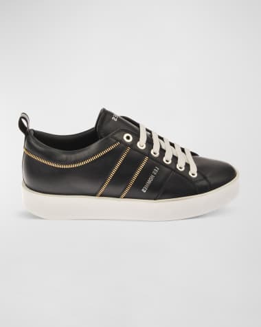 Les Hommes Men's Logo Zip Leather Low-Top Sneakers