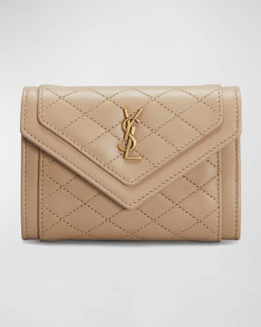 Saint Laurent Gaby Small YSL Flap Envelope Wallet in Quilted Smooth Leather