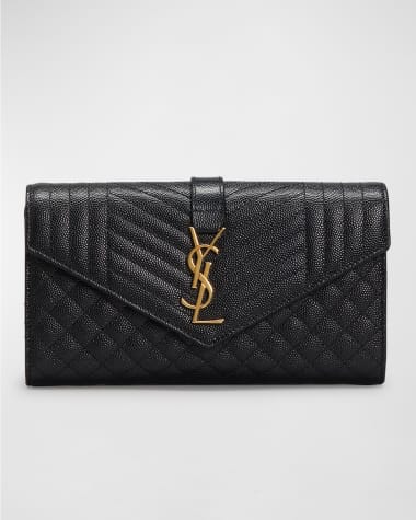 Saint Laurent YSL Monogram Triquilt Large YSL Flap Wallet in Grained Leather