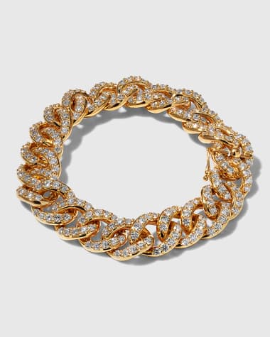 Leo Pizzo Yellow Gold Link Bracelet with Pave Diamonds