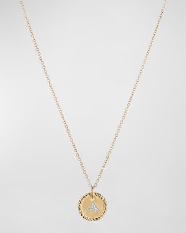David Yurman Cable Collectibles Initial Pendant Necklace with Diamonds in 18K Gold, 10mm, 16-18"L