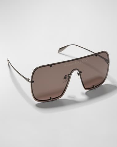 McQueen Studded Logo Metal Shield Sunglasses