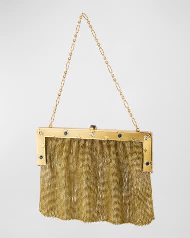 NM Estate Estate 14K Yellow Gold Diamond and Sapphire Art Nouveau Mesh Bag
