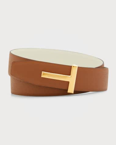 TOM FORD Men's Reversible T-Logo Leather Belt