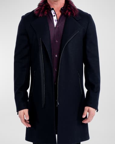 Maceoo Men's Wool & Faux Fur Zip Peacoat