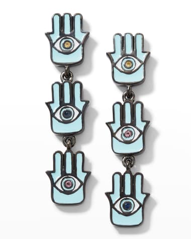 M.C.L. by Matthew Campbell Laurenza Three Hand Dangle Sapphire Earrings