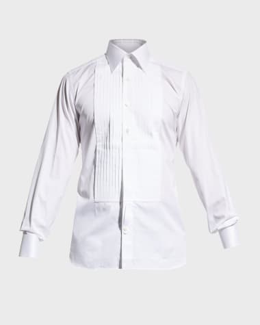 TOM FORD Men's Pleated Bib-Front Cotton Dress Shirt