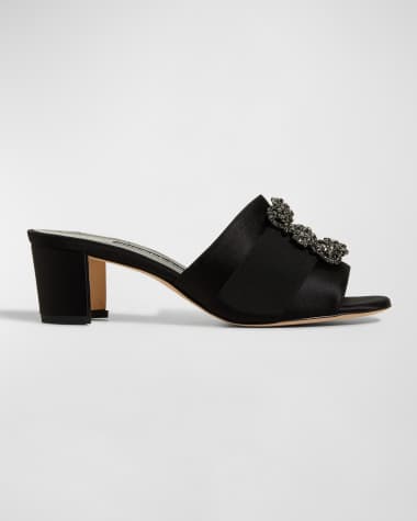 Manolo Blahnik Marta Crystal Buckle Silk Sandals
