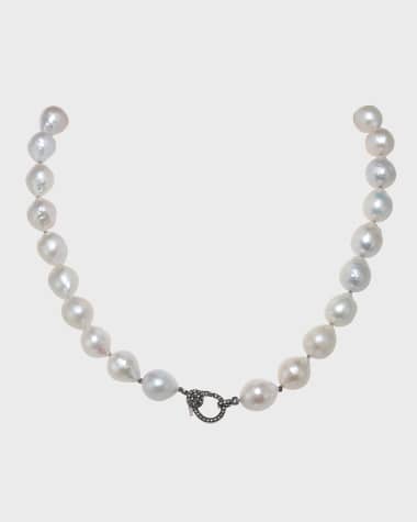 Margo Morrison Small White Baroque Pearl Necklace with Diamond Clasp, 10-12mm, 18"L