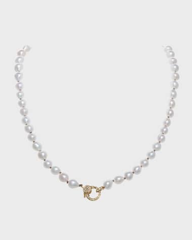 Margo Morrison Petite Baroque Pearl Necklace with Vermeil Diamond Clasp, 7-8 mm 18”L