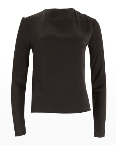 Secret Mission Joni Mock-Neck Draped Silk Blouse