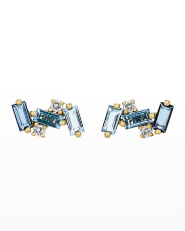 KALAN by Suzanne Kalan 14K Nola Blue Mix Topaz Stud Earrings w/ Diamonds