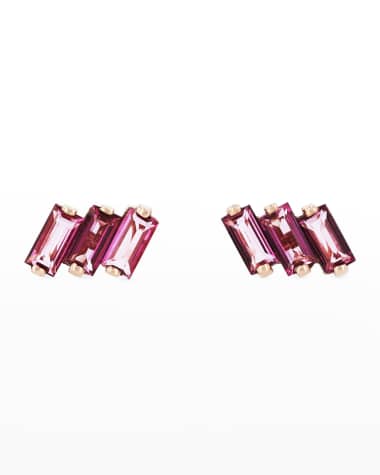 KALAN by Suzanne Kalan 14K Rose Gold Three Baguette Earrings with Baguette-Cut Pink Topaz